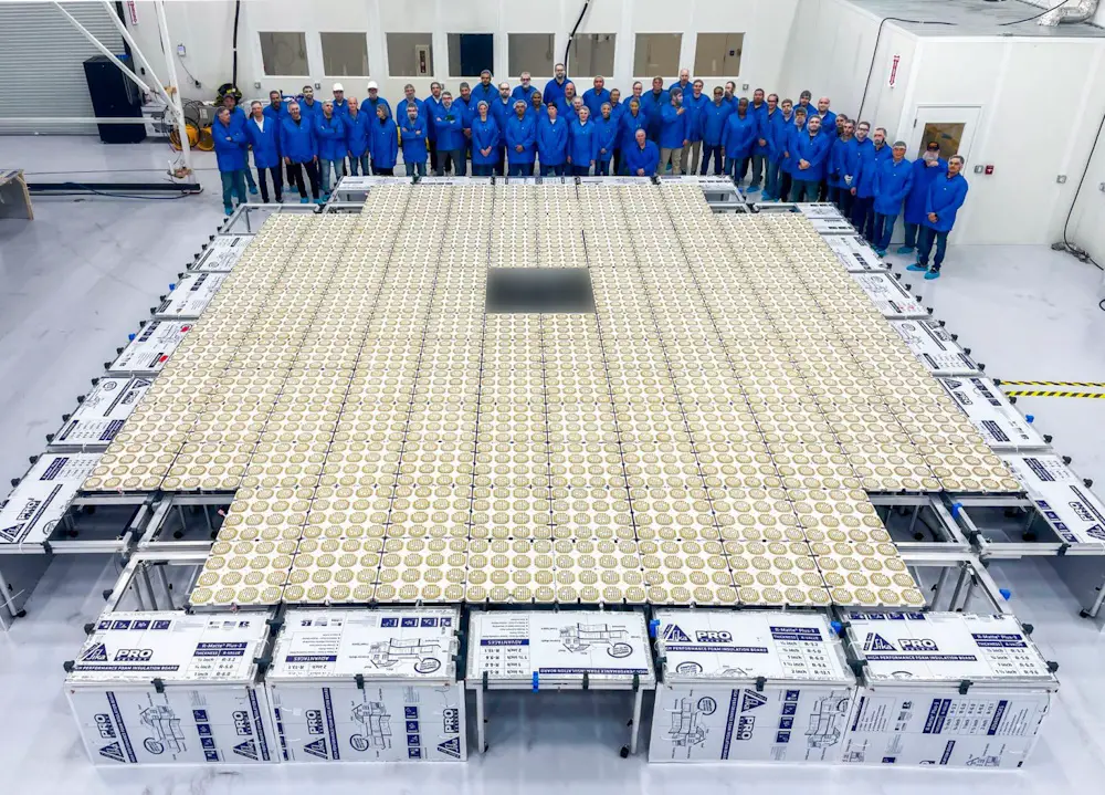Our test satellite, BlueWalker 3, is built with Flat Progressive Array technology.  The 693-square-foot array consists of thousands of antennas designed to work together to communicate with phones on the ground.