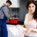 Femme surprise avec une facture de réparations coûteuses à la maison