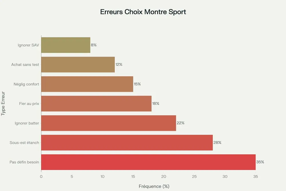 Les erreurs les plus fréquentes lors de l'achat d'une montre sport (% d'occurrence)