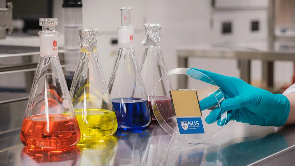 La nouvelle cellule tandem pérovskite-organique (à droite) conçue par les scientifiques de NUS peut atteindre un rendement de conversion d'énergie de 26,4 %, dépassant ainsi la référence précédente pour des dispositifs similaires.