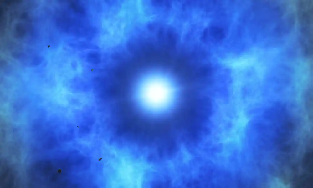 Cette impression d'artiste illustre le vestige de supernova SNR 0509-67.5. Les observations du Very Large Telescope (VLT) de l'ESO montrent qu'il s'agit des restes en expansion d'une étoile qui est morte dans une double-détonation il y a des centaines d'années.