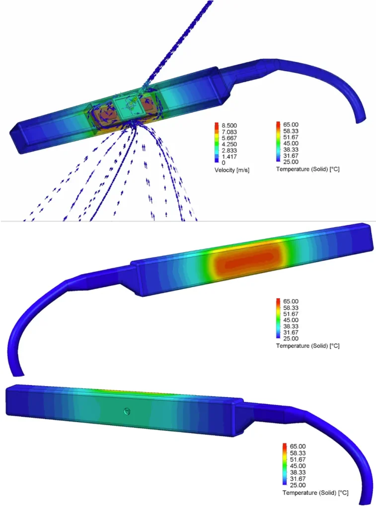Carte des températures sur les branches des lunettes