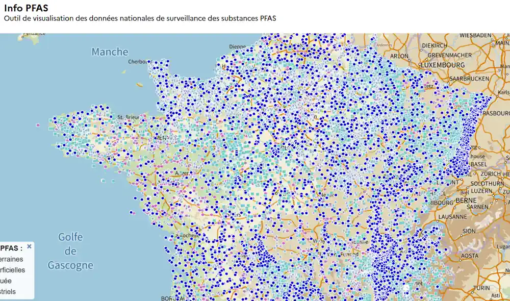 Carte interactive des eaux avec les prélèvements PFAS