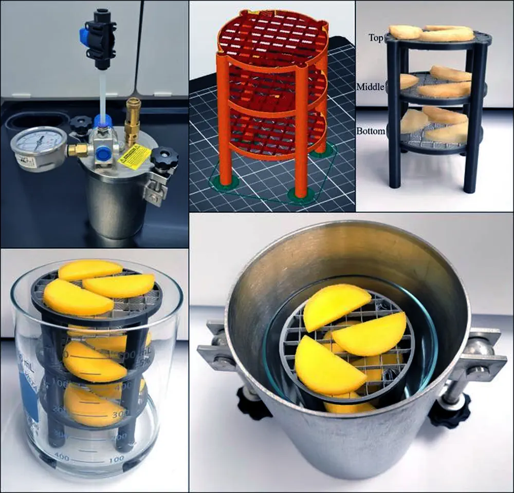 Un essai pilote de ce système utilisant le vide et le chlorure de calcium a permis de sécher avec succès des pommes et des mangues, dont le taux d'humidité correspond à celui des produits commerciaux.