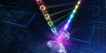 Un par un, chaque ion-qubit est déplacé dans une cavité optique, où des miroirs collectent efficacement les photons émis. Chaque photon émerge enchevêtré avec son qubit ionique, formant ainsi un lien quantique profond. Image : Université d'Innsbruck/Harald Ritsch