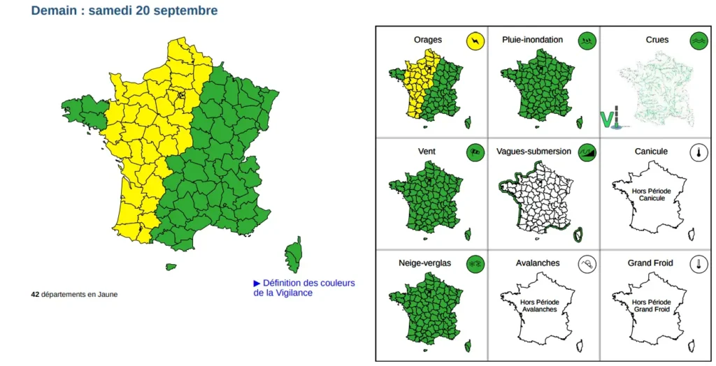 Vigilance jaune samedi 20 septembre 2025