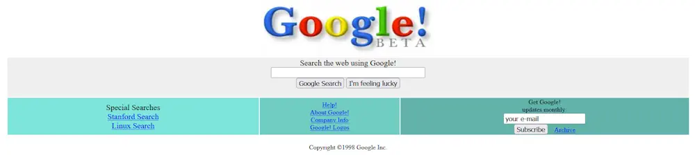 Voici la première page d'accueil de google En 1998 !