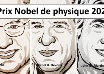 Les 3 physiciens nobellisés. John Clarke, Michel H. Devoret, John M. Martinis. Crédit : Ill. Niklas Elmehed © Nobel Prize Outreach