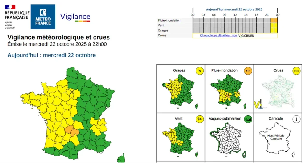 Carte Vigilance de mercredi soir - Crédit : Météo France