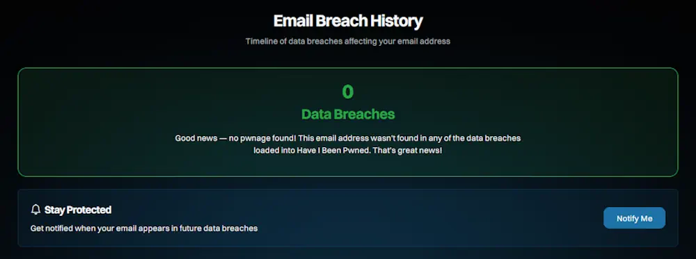 Bonne nouvelle, c'est vert. Aucune brèche n'a été trouvée pour cet email.