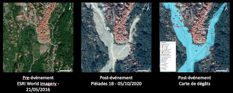 Utilisation de l’imagerie satellite pour la gestion de crise et l’identification des zones impactées lors des inondations à Saint-Martin-Vésubie (Alpes-Maritimes), en octobre 2020