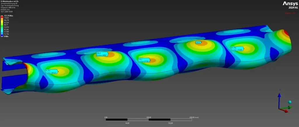 Simulation d'une vibration d'aile montrant un mode propre typique comme celui qui se produit dans la vibration.