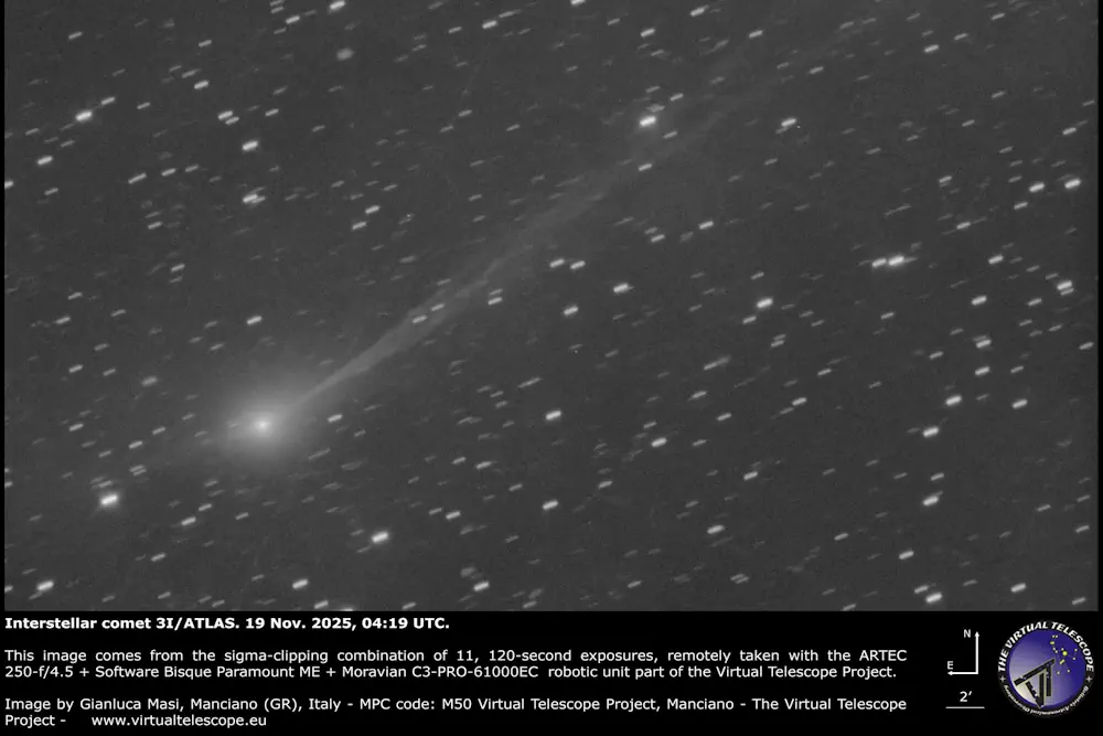 Comète interstellaire 3i/atlas - photo prise par gianluca masi, Italie.