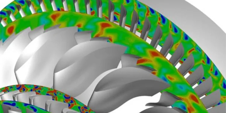 Simulation informatique du flux dans un moteur.