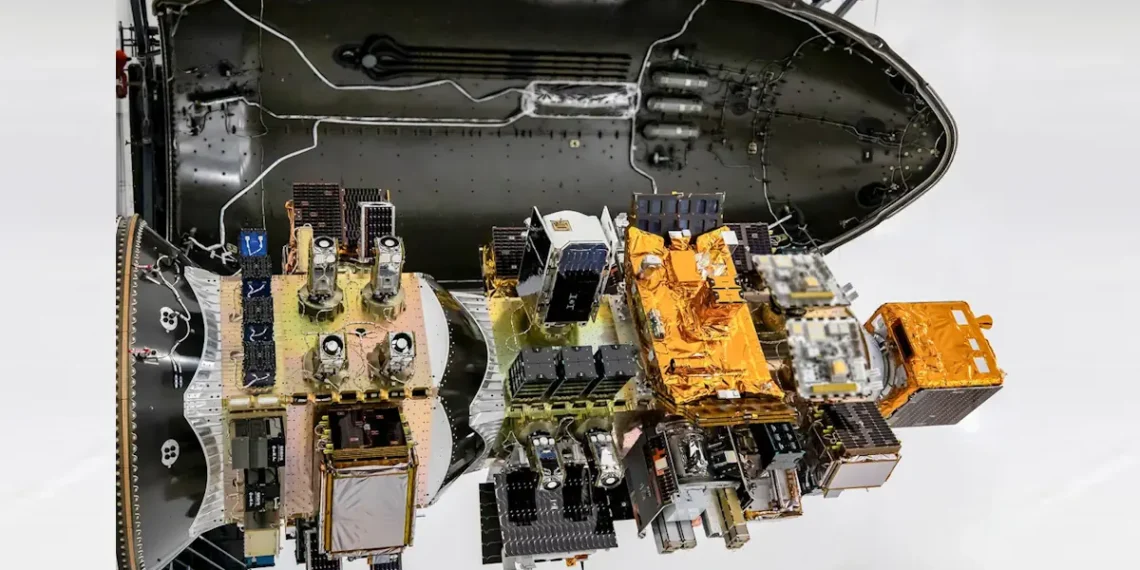 La charge utile : MAUVE se trouve en bas à gauche.