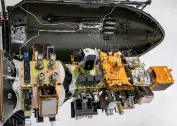 La charge utile : MAUVE se trouve en bas à gauche.