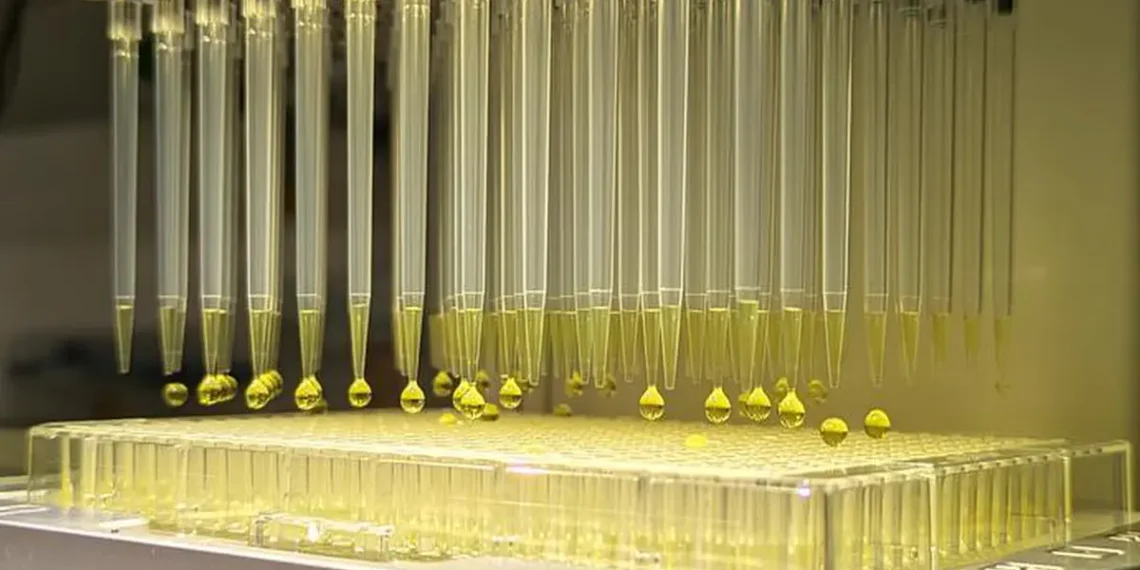 Les appareils à haut débit peuvent considérablement accélérer la recherche. Ici, 96 échantillons sont testés simultanément pour la conversion enzymatique du formiate en formaldéhyde, reconnaissable au changement de couleur jaune.