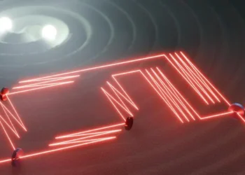 Esquisse du dispositif interférométrique pour la lumière sous l'influence d'une onde gravitationnelle.