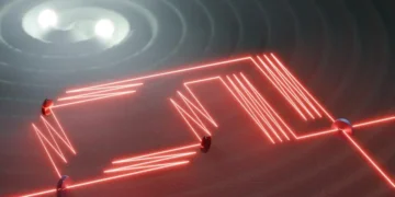 Esquisse du dispositif interférométrique pour la lumière sous l'influence d'une onde gravitationnelle.