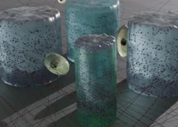 Microstructures hydrogel sensibles à la lumière intégrées dans un réseau de collagène. La microstructure au premier plan est il