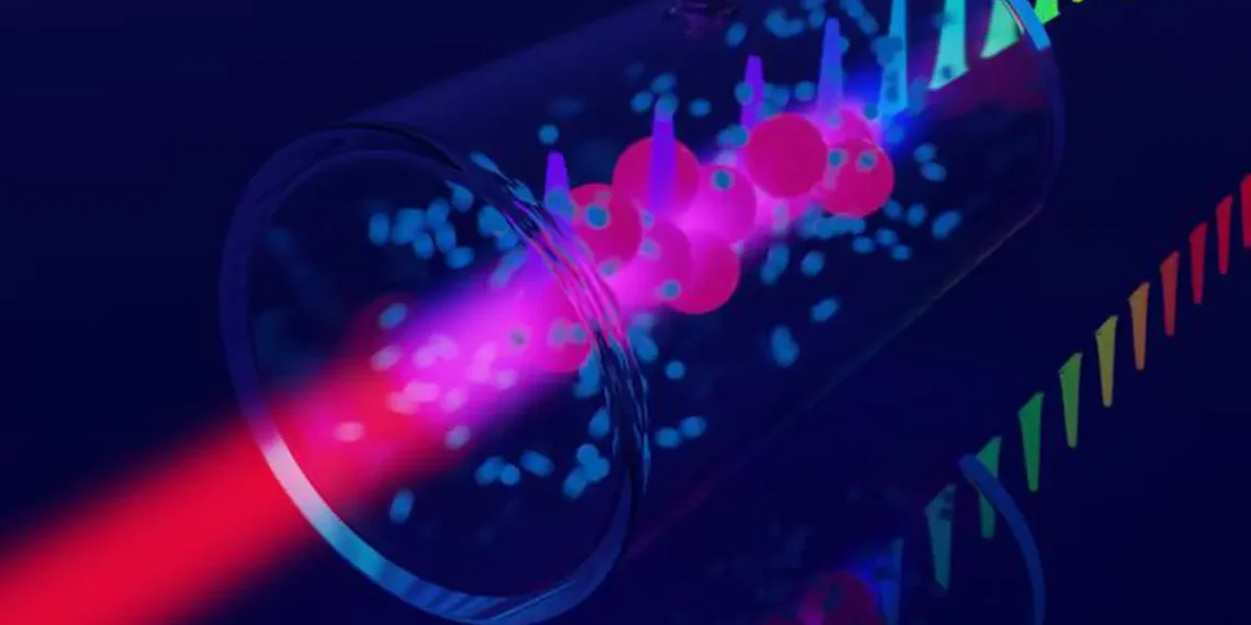 Frequency comb converted into light by a cell with Rubidium atoms. (Image authors: Mateusz Mazelanik University of Warsa
