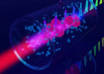 Frequency comb converted into light by a cell with Rubidium atoms. (Image authors: Mateusz Mazelanik University of Warsa