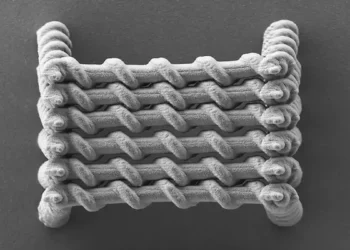 Image SEM des tubes magnétiques torsadés. 2025 EPFL/LMGN CC BY SA