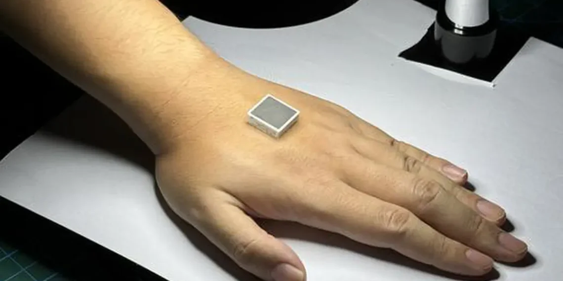 Prototype des transducteurs ultrasoniques personnalisés de WITEC qui adhèrent au corps humain grâce à des matériaux souples bioadhésifs à base de gel