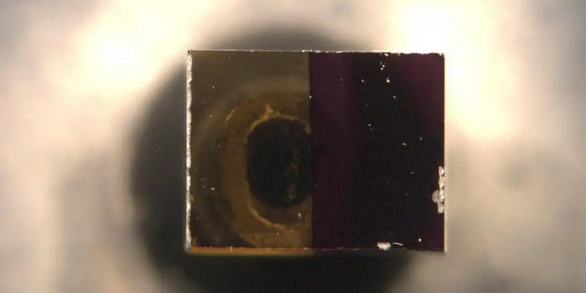 Échantillon de diamant présentant le défaut NsH-C0, avec des zones de couleurs différentes indiquant une teneur variable en défauts. Crédit : Junn Keat/Université de Warwick