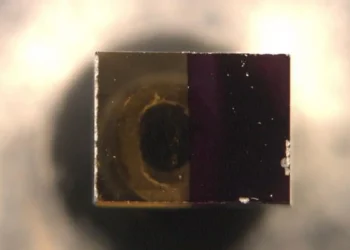 Échantillon de diamant présentant le défaut NsH-C0, avec des zones de couleurs différentes indiquant une teneur variable en défauts. Crédit : Junn Keat/Université de Warwick