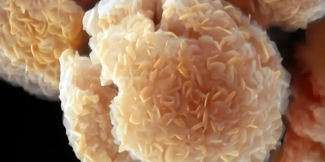 Image colorisée obtenue par microscopie électronique à balayage (MEB) d'un matériau bidimensionnel appelé MXene.