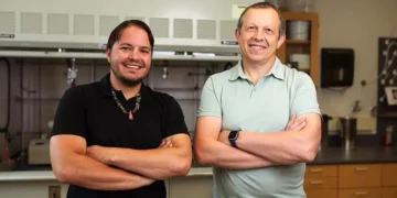 From left, graduate student Ian Campbell and Michael Shatruk, a professor in the FSU Department of Chemistry and Biochem