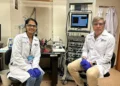 Dr Sheeja Navakkode and Prof Brian Kennedy, in the Healthy Longevity Translational Research Programme’s laboratory.