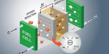 Schematic depiction of a fuel cell and the electrochemical processes studied.