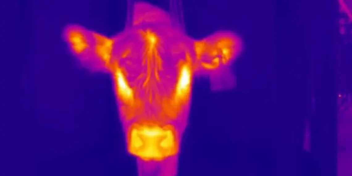 Une image thermique d'un veau qui a été utilisée pour déterminer la température de l'animal.