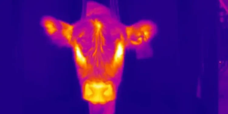 Une image thermique d'un veau qui a été utilisée pour déterminer la température de l'animal.