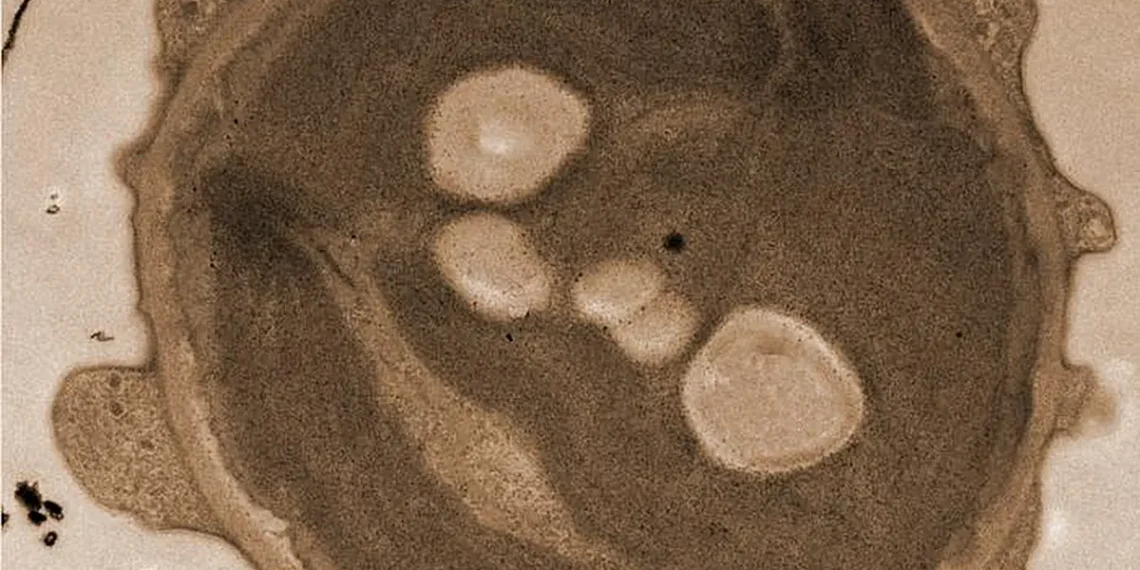 Electron microscope image of algae pre-treated with espresso to create stronger contrasts.