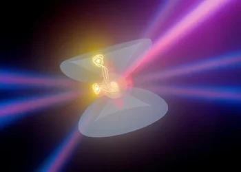 Artistic impression of X-ray four-wave mixing – a technique that reveals how electrons interact with each other or with