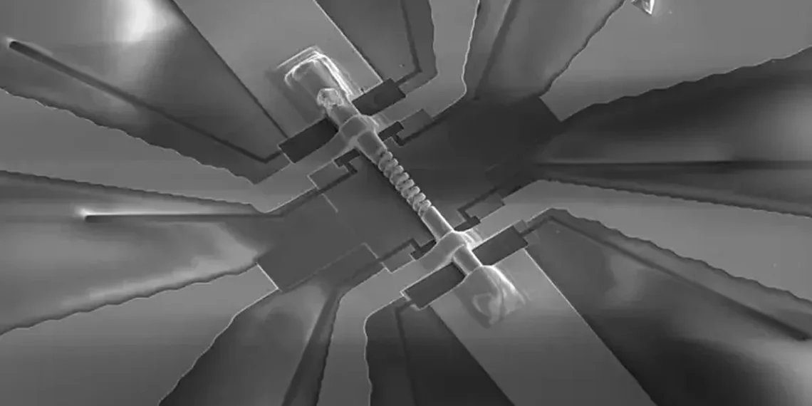 Microscope image of a helical-shaped device crafted using the new method