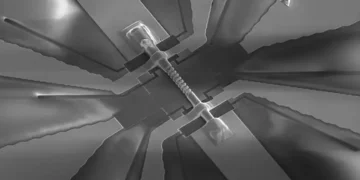 Microscope image of a helical-shaped device crafted using the new method