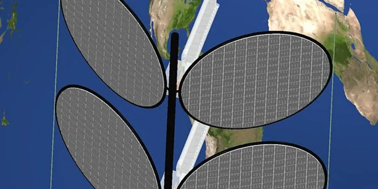 A schematic of the proposed orbital data center design, which resembles a leafy plant, with solar panels branching out f