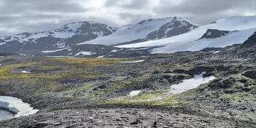 Remains of the McCloud Glacier, 2024, photographed by Prof Pete Convey. "Note the clear nunatak at the mid-right of the