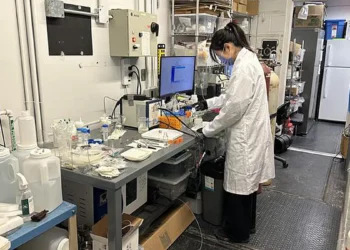 University of Waterloo PhD student Wei Wei, who led the research, in the lab working on plastic upcycling.