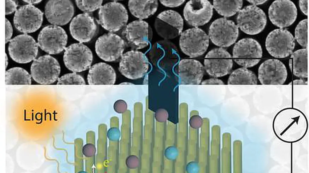 Schematic of the hydrovoltaic device with a top evaporating electrode surface and a bottom array of silicon nanopillars