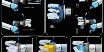 Une pince souple fabriquée selon notre méthode, qui a réussi à soulever (i) une pelote de laine, (ii) un gobelet en plastique et (iii) une bouteille en plastique, ainsi que d'autres objets en 3D (cylindre, cube et sphère). Crédit : Rezanejad et al, 2026.