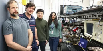 De gauche à droite : Robin Helsten, Benjamin Crockett, Yang Liu et Nicola Montaut (Crédit : INRS)