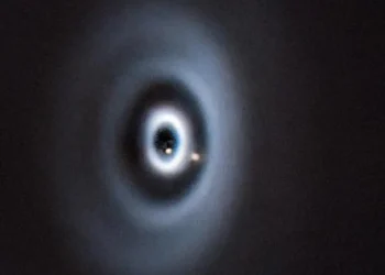 Ce à quoi aurait pu ressembler la formation de la Terre dans notre système solaire. La naissance de deux planètes (points marron clair) dans un disque protoplanétaire autour de la jeune étoile WISPIT 2