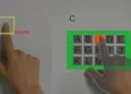 (à gauche) Exemple de détection de la pâleur par le modèle d'IA utilisé dans cette technologie. (à droite) Exemple d'application de cette technique : un mur sert de surface tactile pour interagir avec une interface virtuelle.