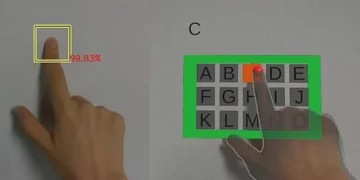 (à gauche) Exemple de détection de la pâleur par le modèle d'IA utilisé dans cette technologie. (à droite) Exemple d'application de cette technique : un mur sert de surface tactile pour interagir avec une interface virtuelle.