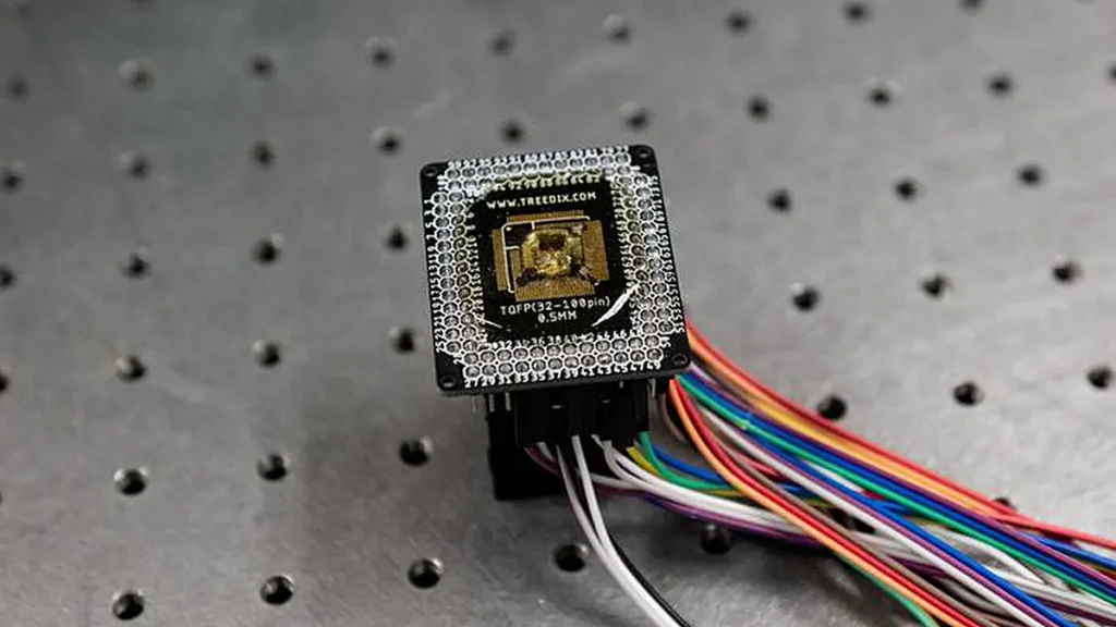 L'équipe a intégré des capteurs, conçus à partir de leur nouveau modèle de transistor à effet de champ, sur des circuits imprimés, comme celui illustré ici, afin de tester la précision et la sensibilité de la détection. Elle a constaté que cette approche permettait d'obtenir des capteurs non seulement réactifs, mais aussi très résistants aux problèmes de dérive du signal auxquels se heurtaient les modèles précédents